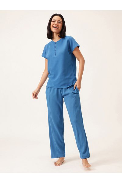 Clovia By Styli Waffle Textured Short Sleeve T-Shirt and Pyjama Set
