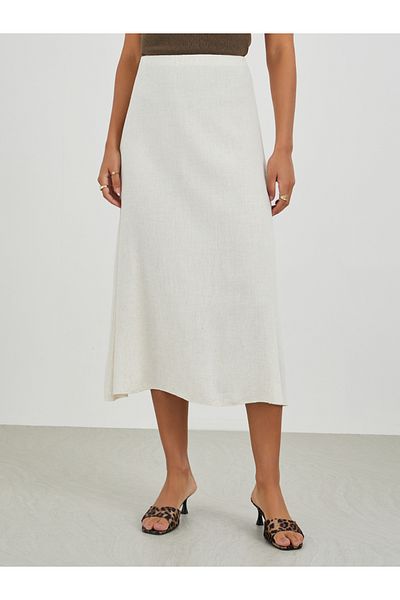Styli Solid Mid Rise A-Line Midi Skirt