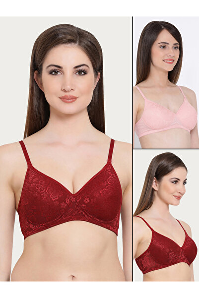 Clovia By Styli Pack of 2 - Lace Padded Non-Wired Full Coverage Bra