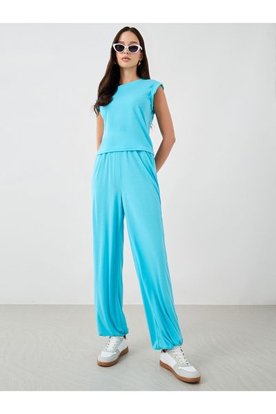 Styli Solid Round Neck Tank Top and Wide Leg Pants Co-Ords