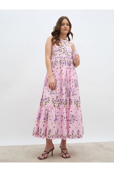 Styli Women All-Over Floral Print Sleeveless Tiered Maxi Dress