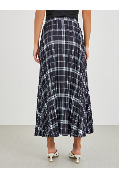 Styli Checked A-Line Midi Skirt