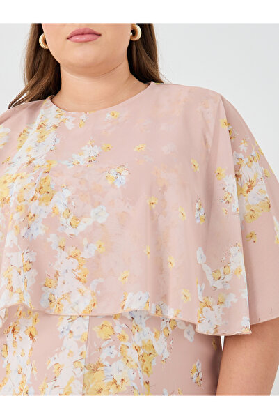 Styli Plus Size Floral Print Cape Sleeve Maxi Dress