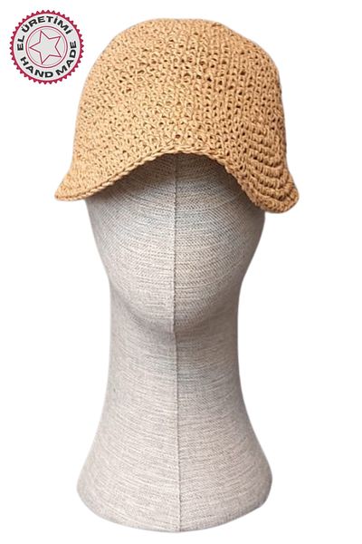 Uretti - Necla 4345 Hand Knitted Paper Thread Summer Flat Model Cap Hat with Trench