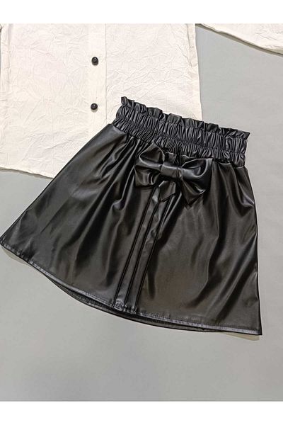 Kamex Shoulder Leather Shirt Bow Leather Girl's Suit