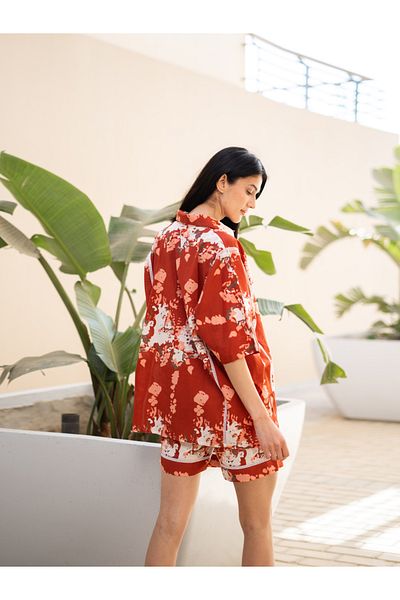 Sanskrutihomes By Styli Pure Cotton Printed Top and Shorts Pyjama Set