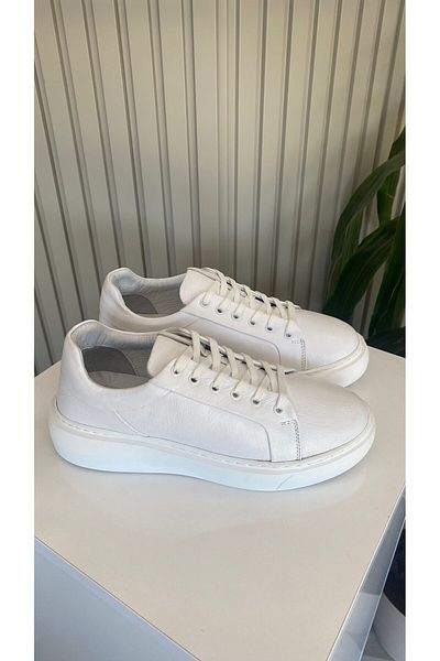 Hermones White Genuine Leather White Women's Sneaker