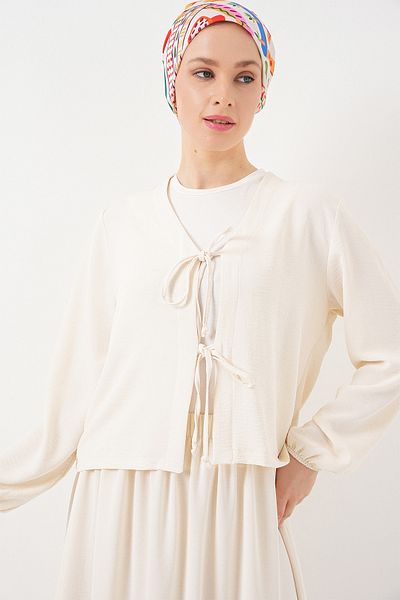 Bigdart Women's Ayrobin Kimono Skirt Double Set 8047 - Ecru