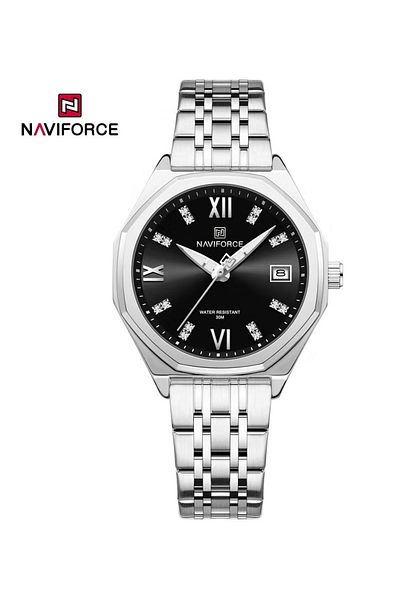 Naviforce Elegant Stainless Steel Men's Watch – Silver & Black Dial Design
