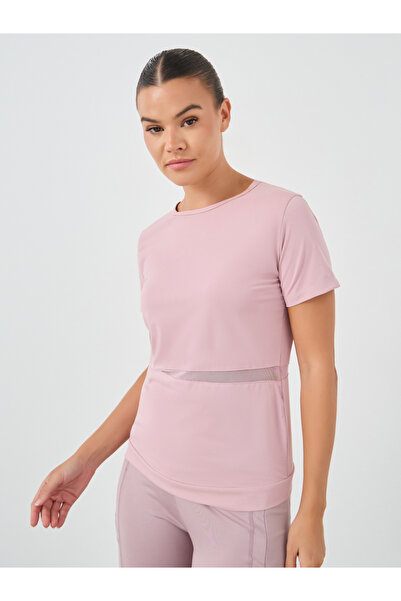 Styli Textured Waist with Back Mesh Insert Short Sleeve Top