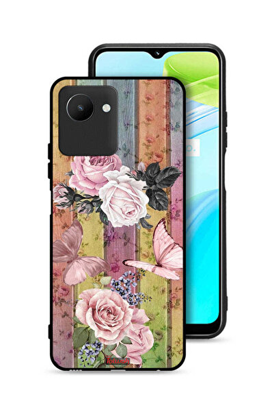 Tolwak Realme C30s Protective Case Cover Peach Butterflies And Roses