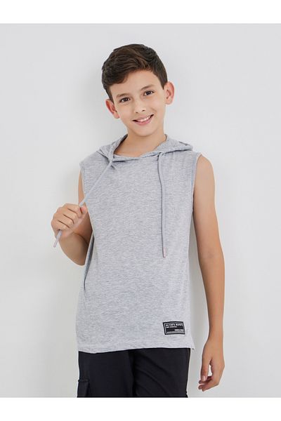 Styli Badge Detail Sleeveless Hooded T-Shirt