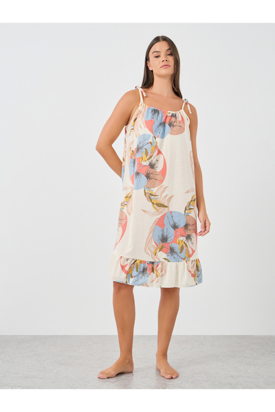 Styli Floral Print Ruffle Hem Strappy Slip Dress