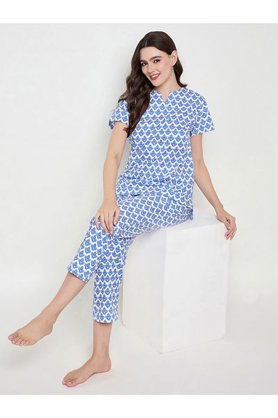 Clovia By Styli Printed Notch Neck Top and Pyjama Set