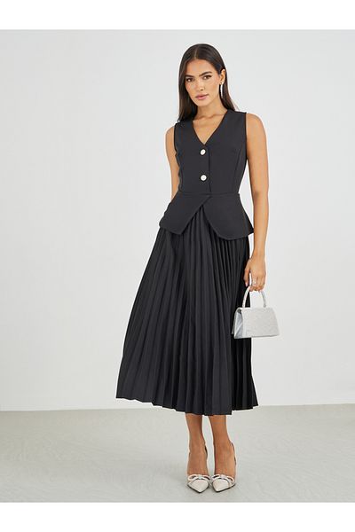 Styli Solid Sleeveless Blazer Midi Dress