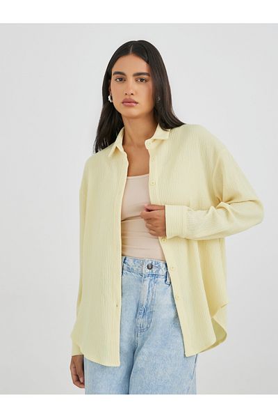 Styli Textured Oversized Collared Shirt