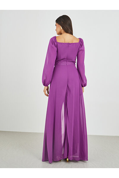 Styli Balloon Sleeve Square Neck Skirt Layer Detail Jumpsuit