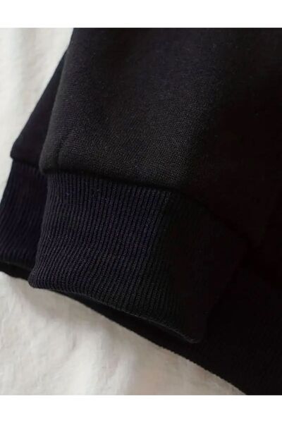 caddekombin Όμορφο μαύρο φούτερ με στάμπα με λαιμόκοψη