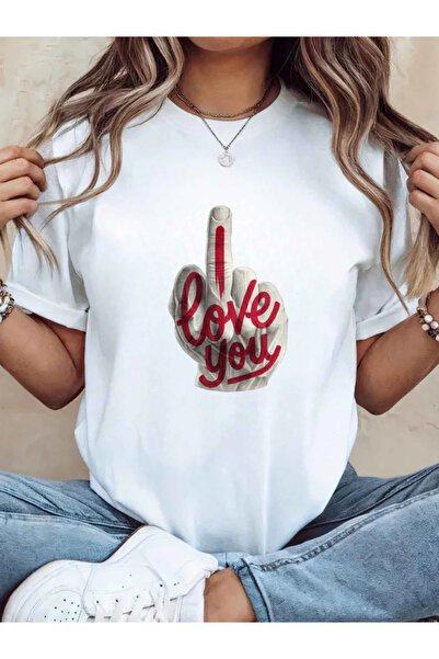 Sarah's Boutique Tricou de damă – 100% bumbac – Mesaj minimalist „TE IUBESC”