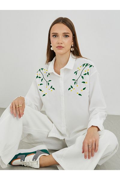 Styli Embroidery Detail Oversized Shirt