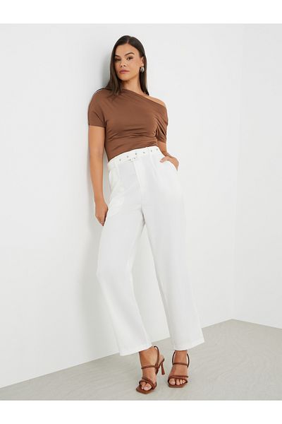 Styli Solid Tapered Fit Trousers with Belt Detail