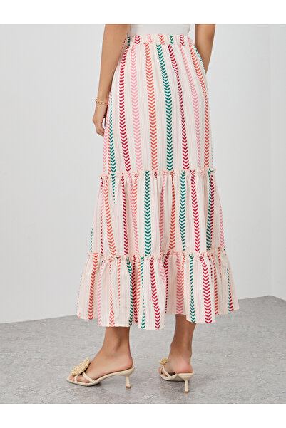 Styli High Rise Striped Tiered Maxi Skirt