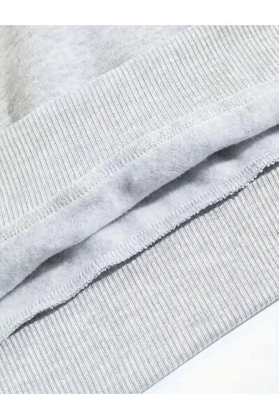 caddekombin Cute Bear Printed Crew Neck Gray Sweatshirt