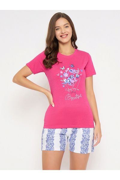 Clovia By Styli Floral Print Short Sleeve T-Shirt and Shorts Set