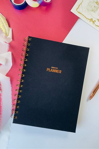 Martius Art A5 Spiral Linen Timeless Planner Agenda with Motivational Pages Sticker Black