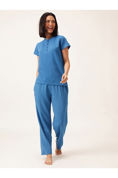 Clovia By Styli Waffle Textured Short Sleeve T-Shirt and Pyjama Set