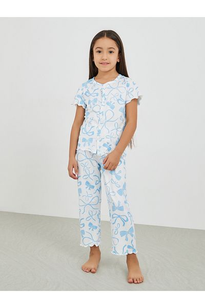 Styli Printed Buttoned Short Sleeve Top and Pyjama Set