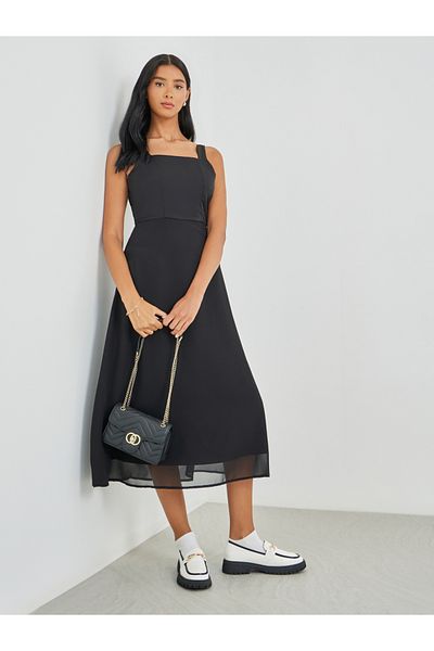 Take Two By Styli Solid A-Line Strappy Midi Dress