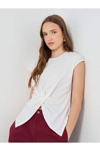Styli Solid Asymmetric Neck Short Sleeve T-Shirt
