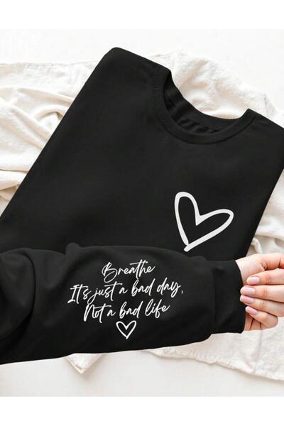 caddekombin Біла серце груди і рукави друковані велосипед комір чорний світшот