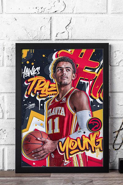 Saturn Trae Young Framed Painting - Atlanta Hawks Nba Poster Painting