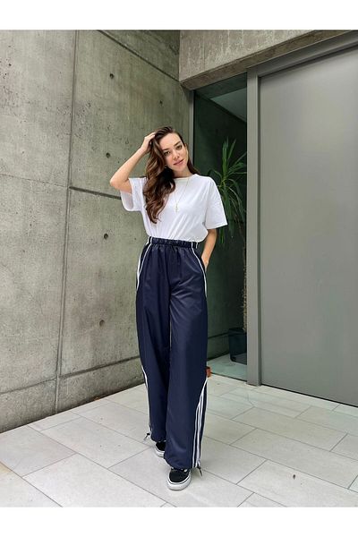 RockMore Navy Blue Parachute Tracksuit Bottoms/Pants