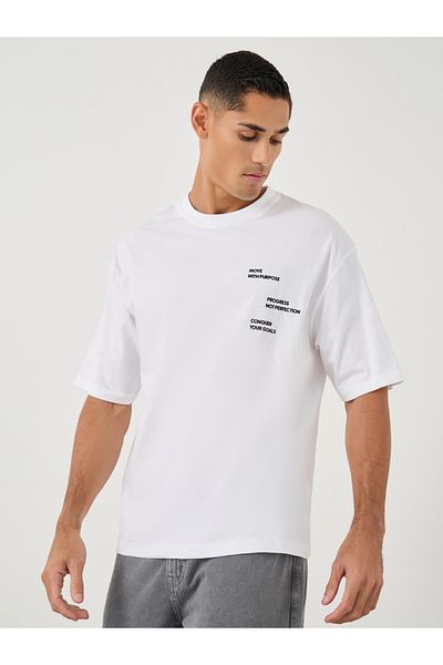 Styli Minimal Chest Print Short Sleeve Oversized T-Shirt