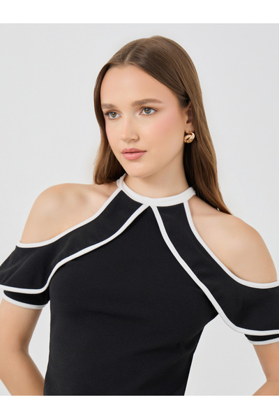 Take Two By Styli Contrast Trim Cold Shoulder Top