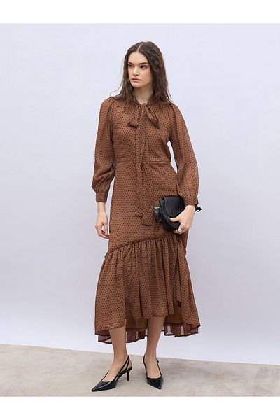 Styli Polka Dots Print Ruffled Hem Maxi Dress