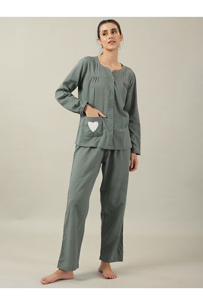 Sanskrutihomes By Styli Buttoned Pure Cotton Shirt and Pyjama Set
