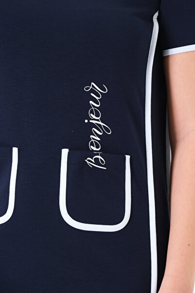 Sortie Collection Γυναικείο με ρέλι , ίσια εφαρμογή, λαιμόκοψη, μανίκια τριών τετάρτων, διπλές τσέπες, ύφασμα Modal, κοντό φόρεμα σε μπλε ναυτικό