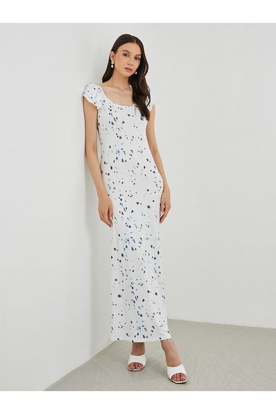 Styli Floral Print Short Sleeve Knit Maxi Dress