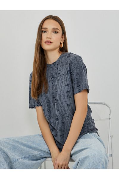 Styli Textured Short Sleeve Oversized T-Shirt