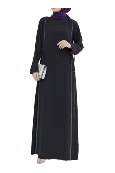 SOLOBUY Dresses Abaya, Color Black, Long Sleeves, Ties On The Sides, Collar Funnel, Maxi