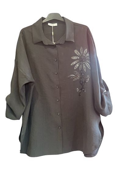LİM Plus Size Floral Applique Shirt