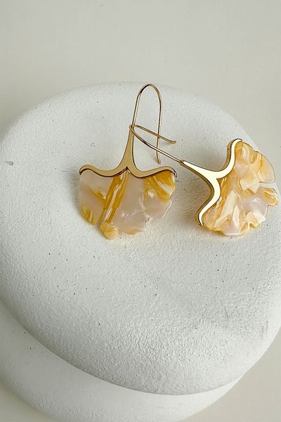 Modex Acrylic Leaf Earrings with Metal Detail Dangle (6cm)