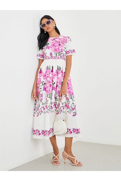 Take Two By Styli Floral Print Short Sleeve Midi Dress