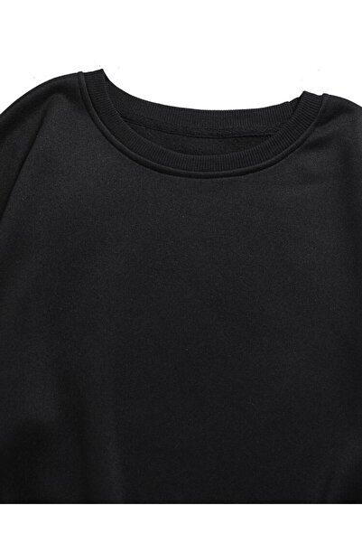 caddekombin Μαύρο φούτερ με λαιμόκοψη με στάμπα τριών αστέρων