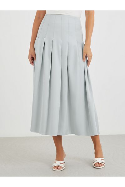 Styli Solid Pleated Mid Rise Midi Skirt
