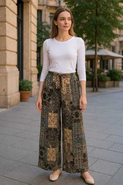 ECK MODA Women's Viscose Fabric Digital Printed Skirted Trousers